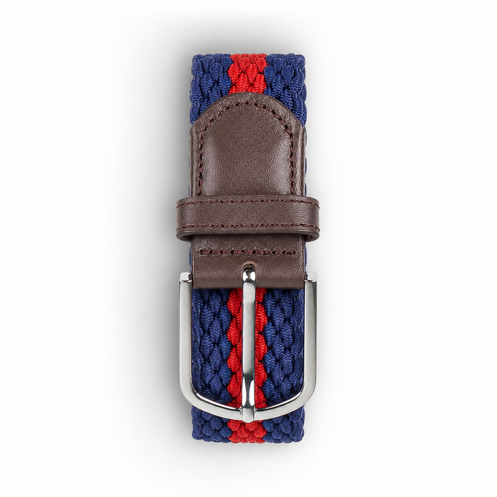 Ceinture tressée bleu foncé et rouge