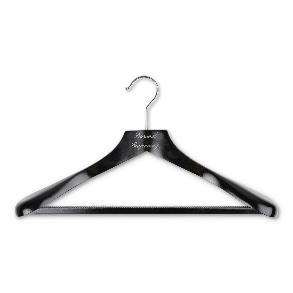 Kavajgalge svart trä med byxstång med gravyr