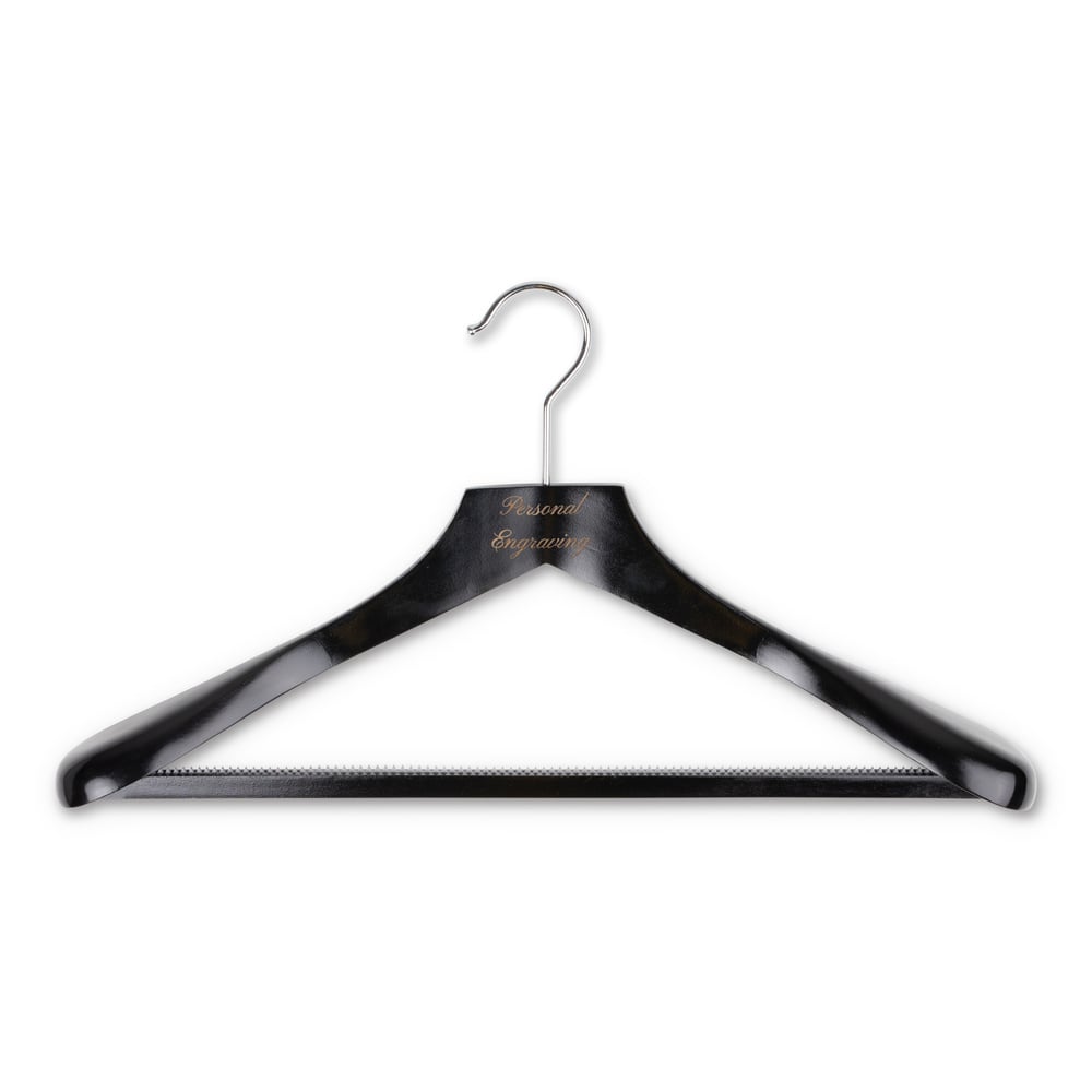 Kavajgalge svart trä med byxstång med gravyr