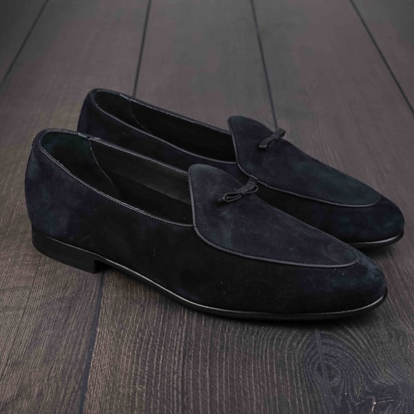 Yanko bow Belgian loafer black reverse kudu suede UK10 / EU44 - Seconds