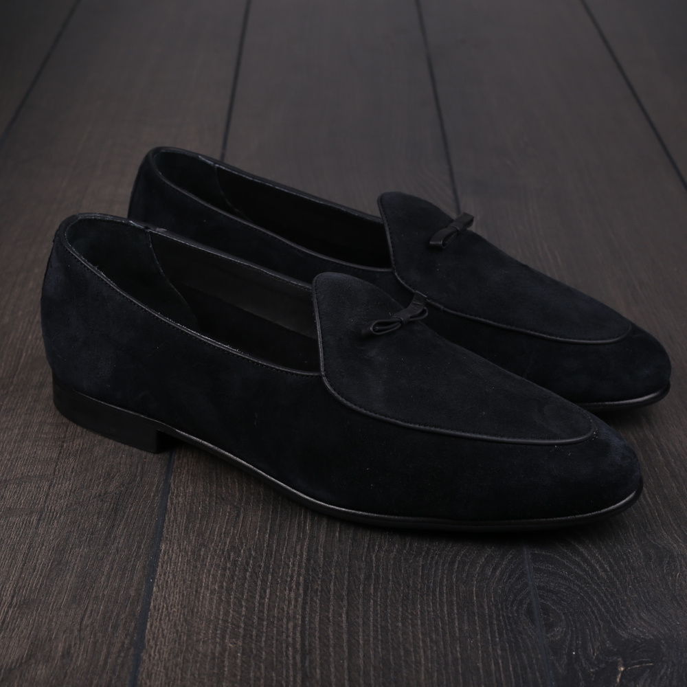Yanko bow Belgian loafer black reverse kudu suede UK10 / EU44 - Seconds