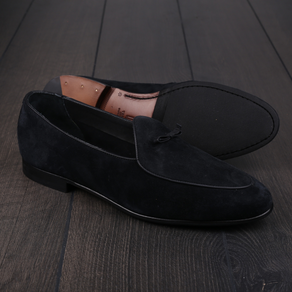 Yanko bow Belgian loafer black reverse kudu suede UK10 / EU44 - Seconds