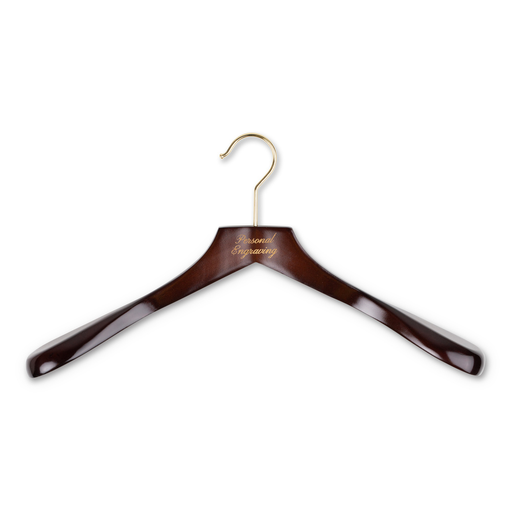 Kavajgalge mörkt trä utan byxstång med gravyr