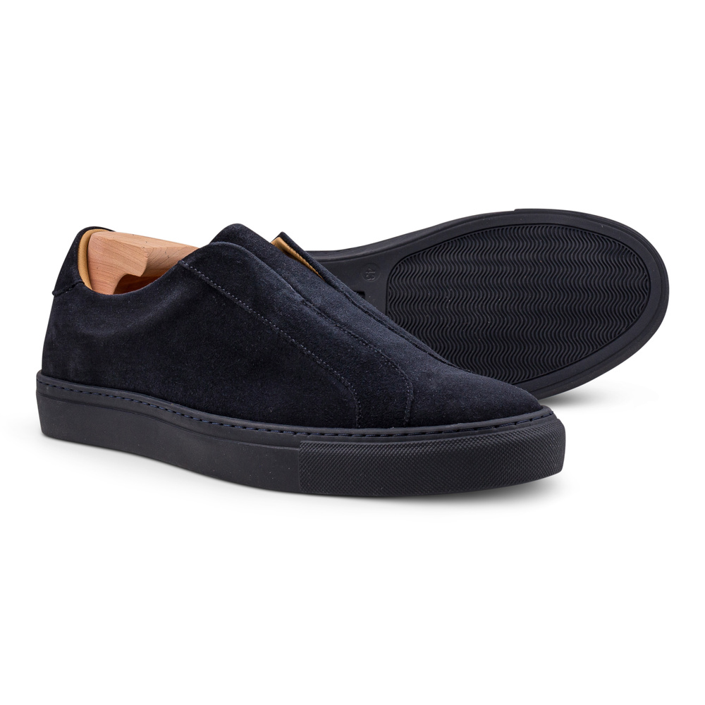 Skolyx Premium laceless sneakers mørkeblå semsket skinn med mørkeblå såle