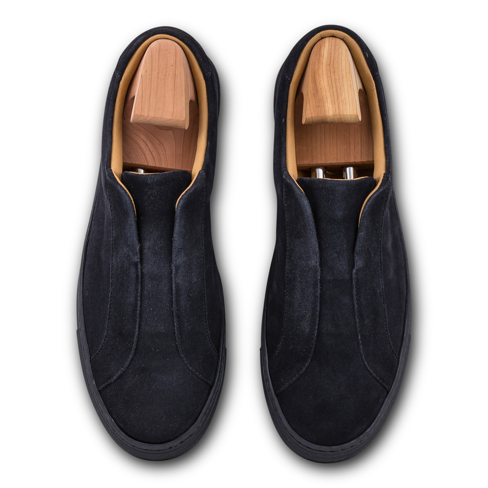 Skolyx Premium laceless sneakers mørkeblå semsket skinn med mørkeblå såle