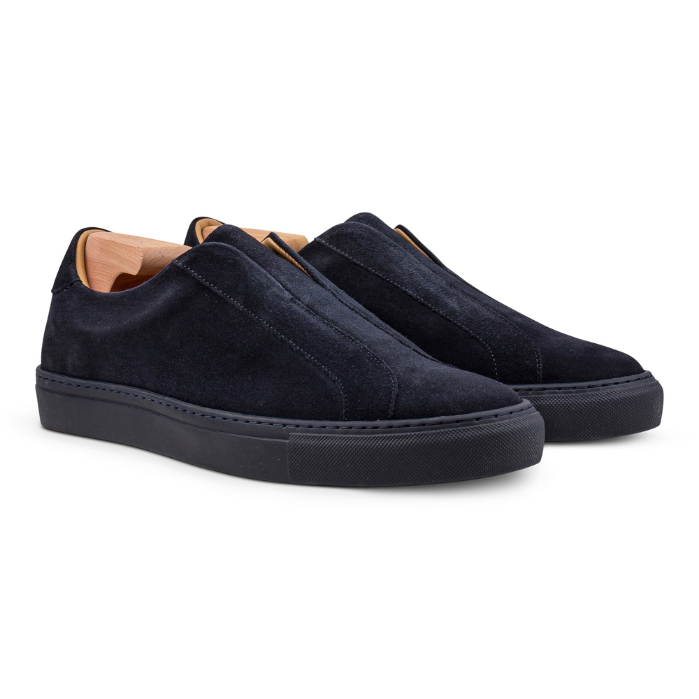 Skolyx Premium laceless sneakers mørkeblå semsket skinn med mørkeblå såle