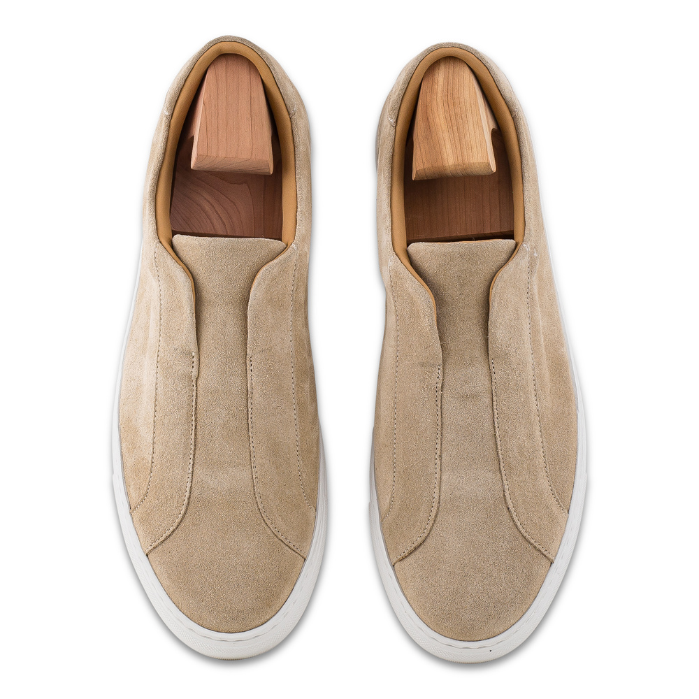 Skolyx Premium laceless Sneaker sandfarbenem Veloursleder