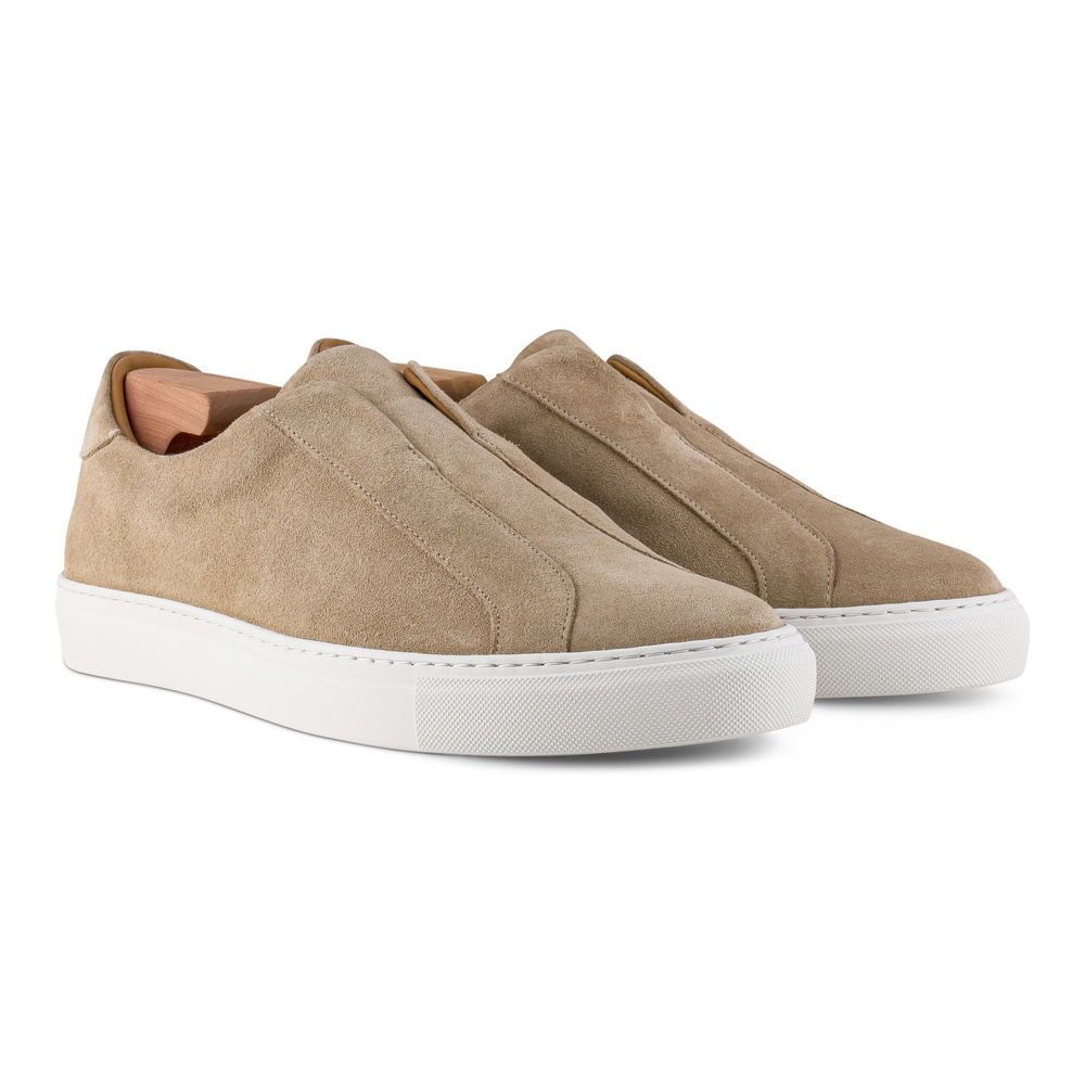 Skolyx Premium laceless Sneaker sandfarbenem Veloursleder