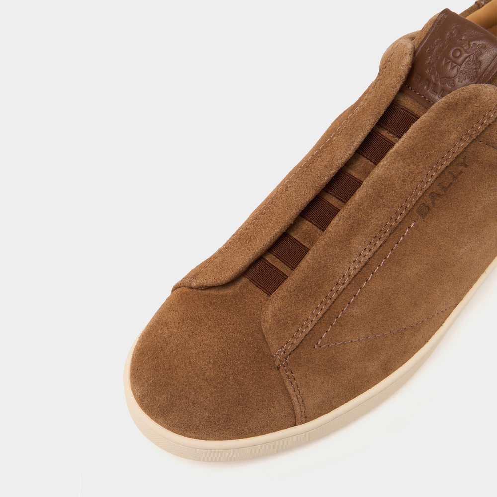 Bally Romy laceless sneaker light brown suede