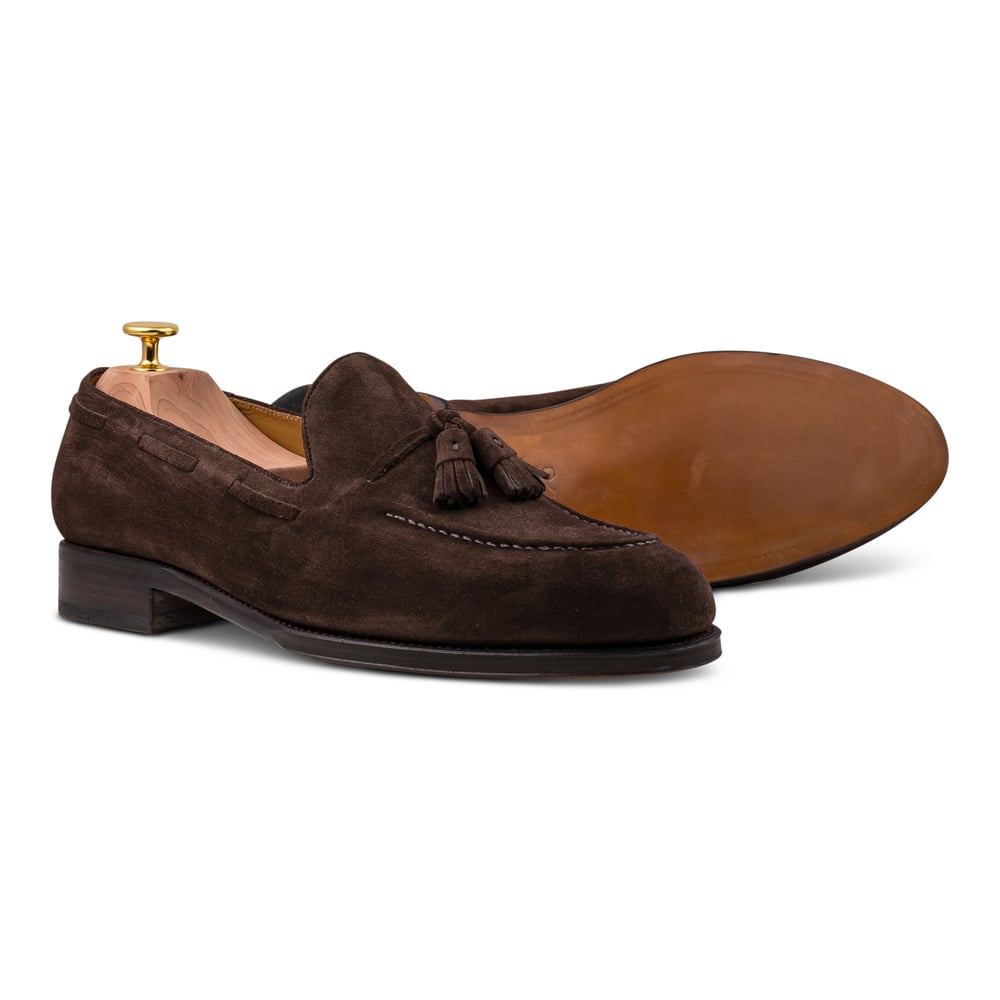 Skolyx mørkebrun ruskind tassel loafer lædersål