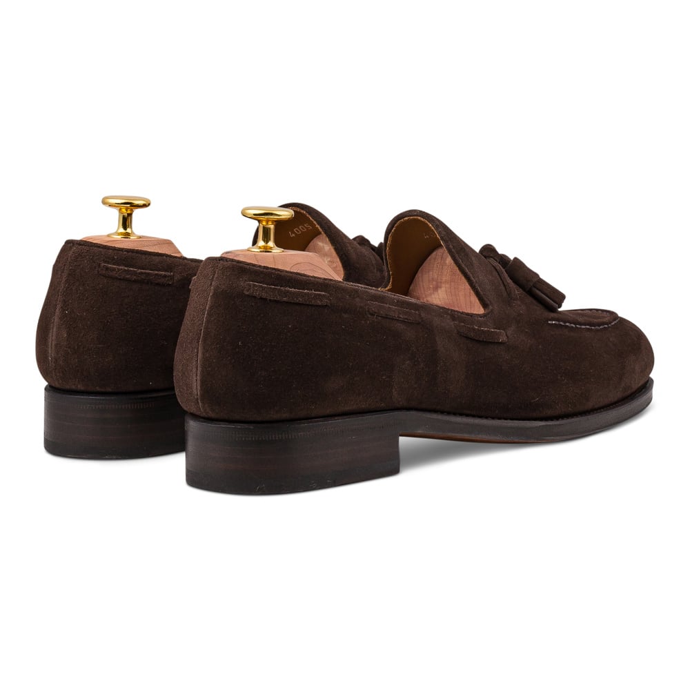 Skolyx mørkebrun ruskind tassel loafer lædersål