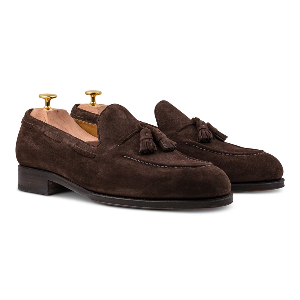 Skolyx mørkebrun ruskind tassel loafer lædersål