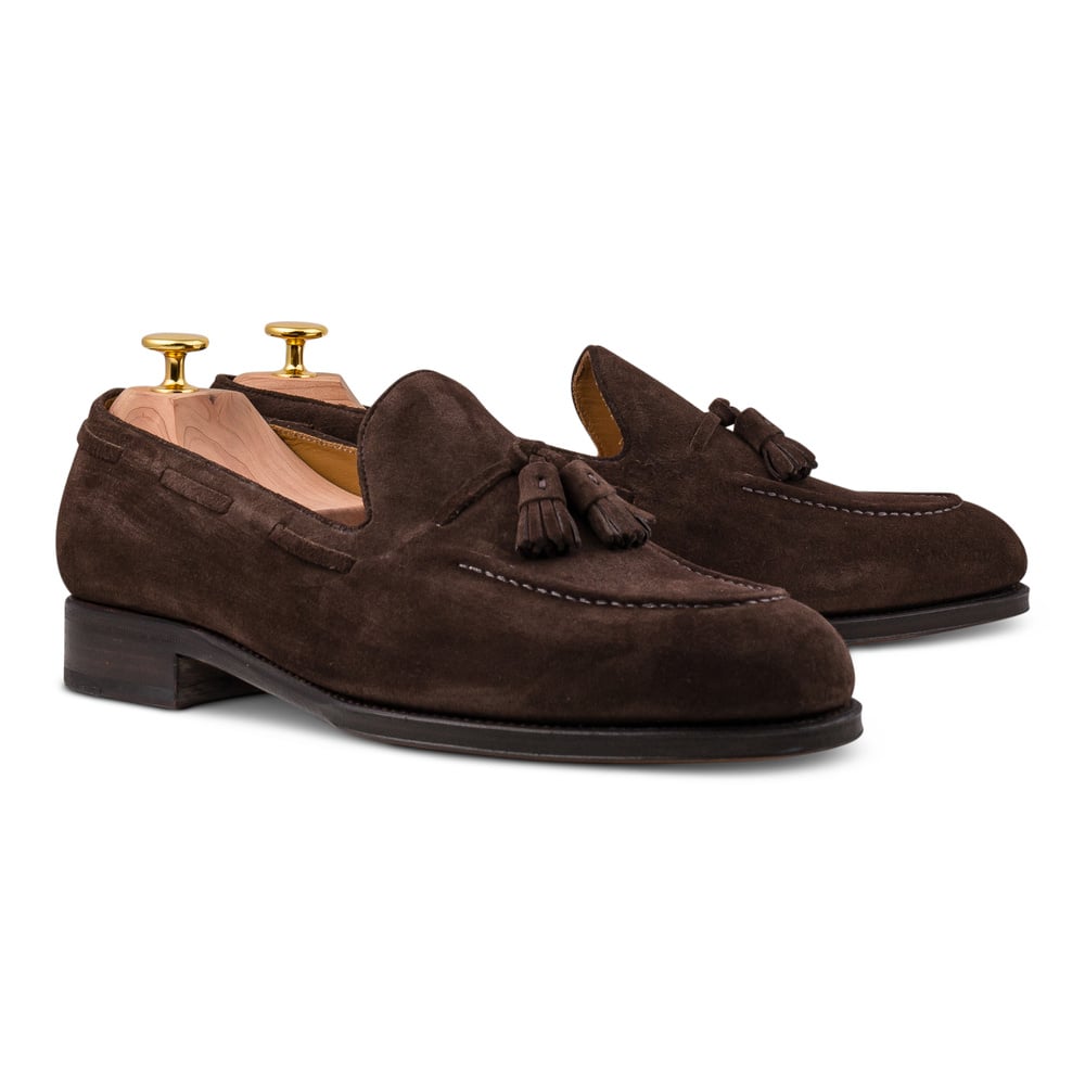 Skolyx mørkebrun ruskind tassel loafer lædersål