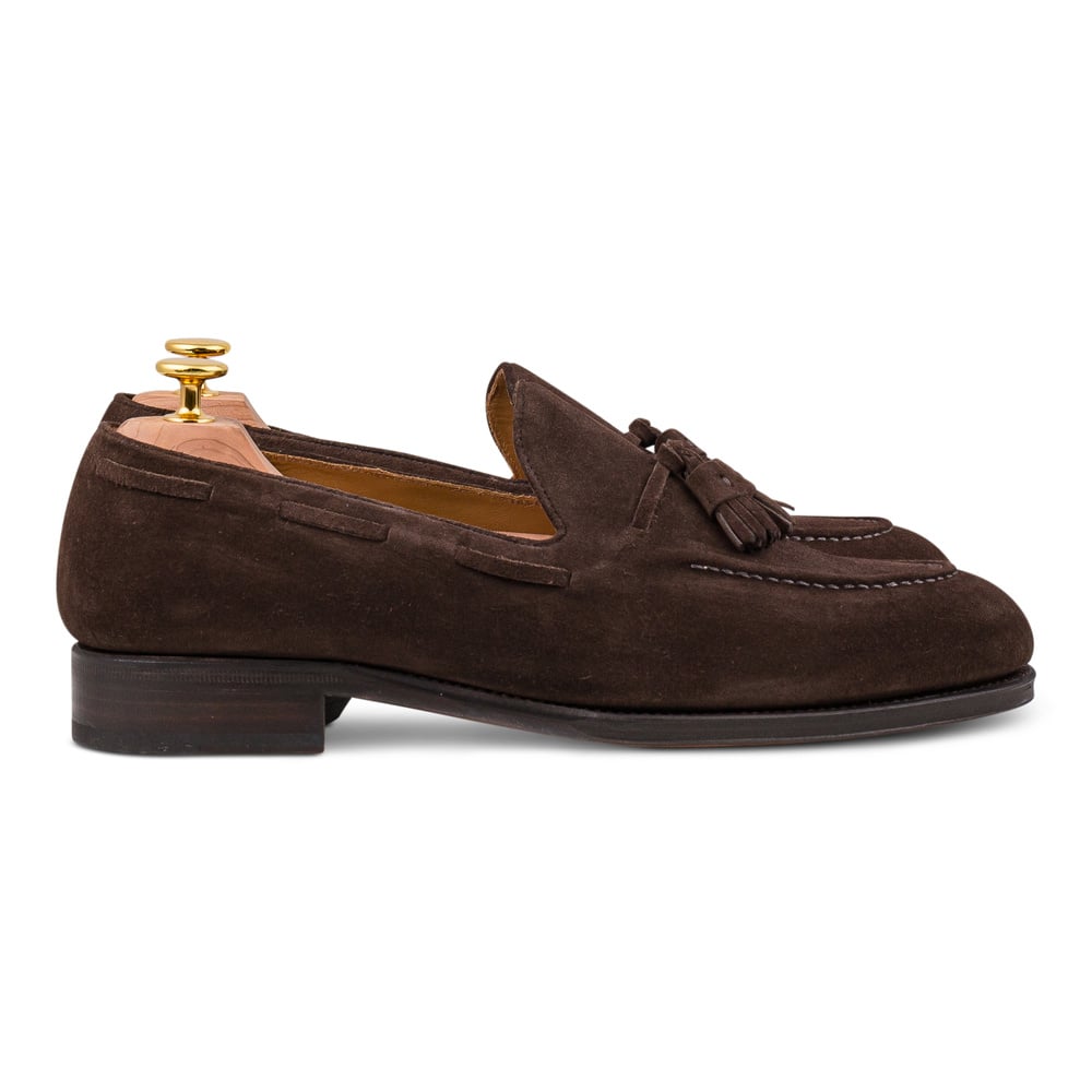 Skolyx mørkebrun ruskind tassel loafer lædersål