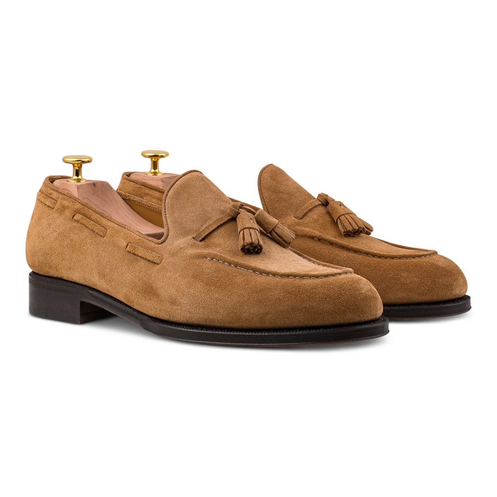 Skolyx lysebrun ruskind tassel loafer lædersål