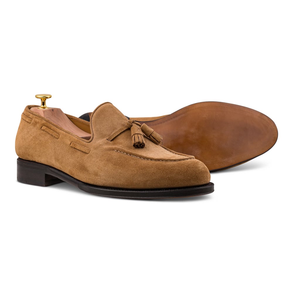 Skolyx lysebrun ruskind tassel loafer lædersål