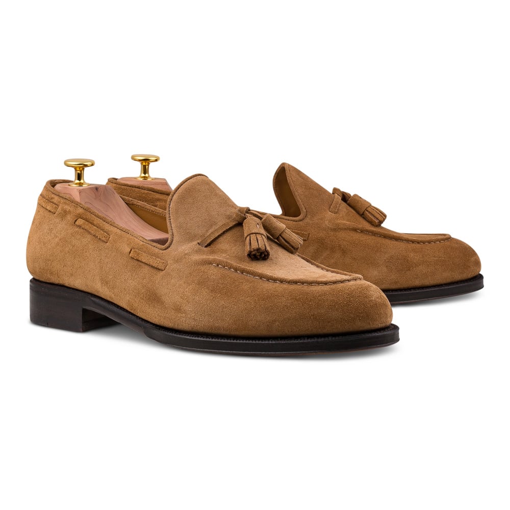 Skolyx lysebrun ruskind tassel loafer lædersål