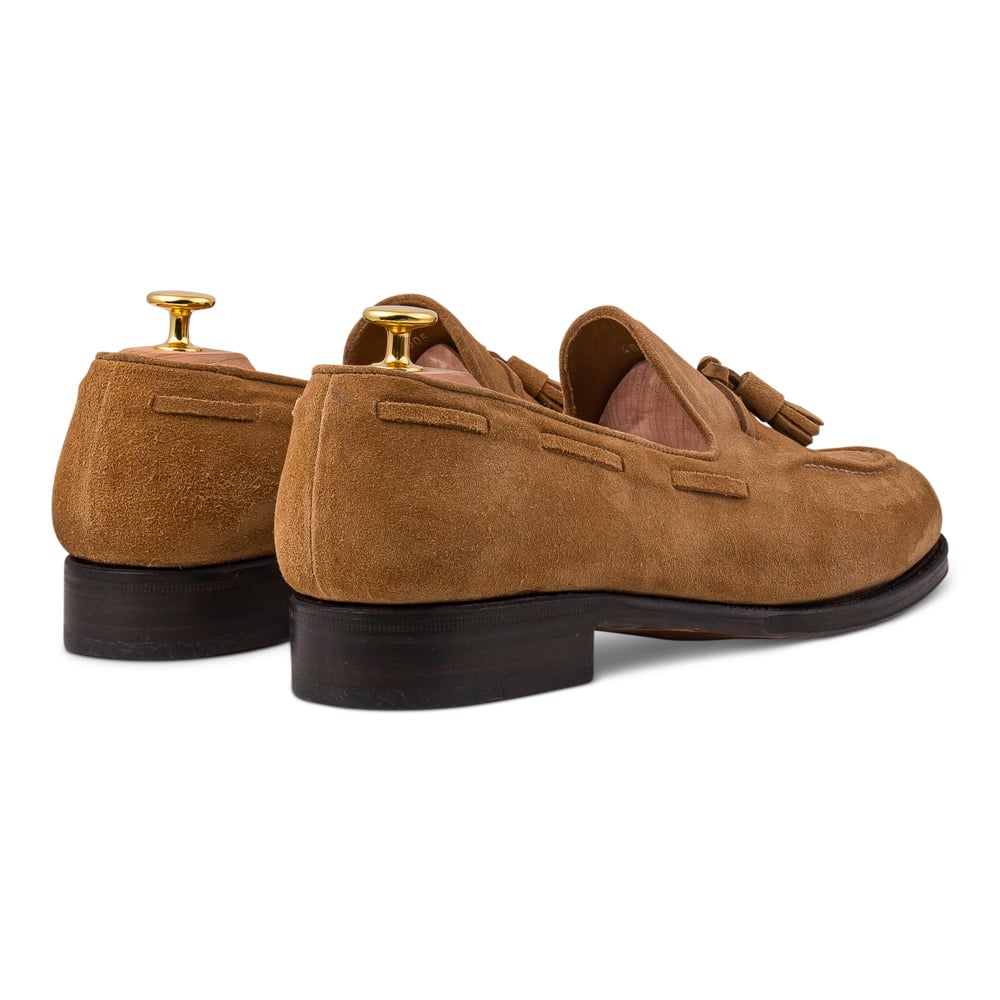 Skolyx lysebrun ruskind tassel loafer lædersål
