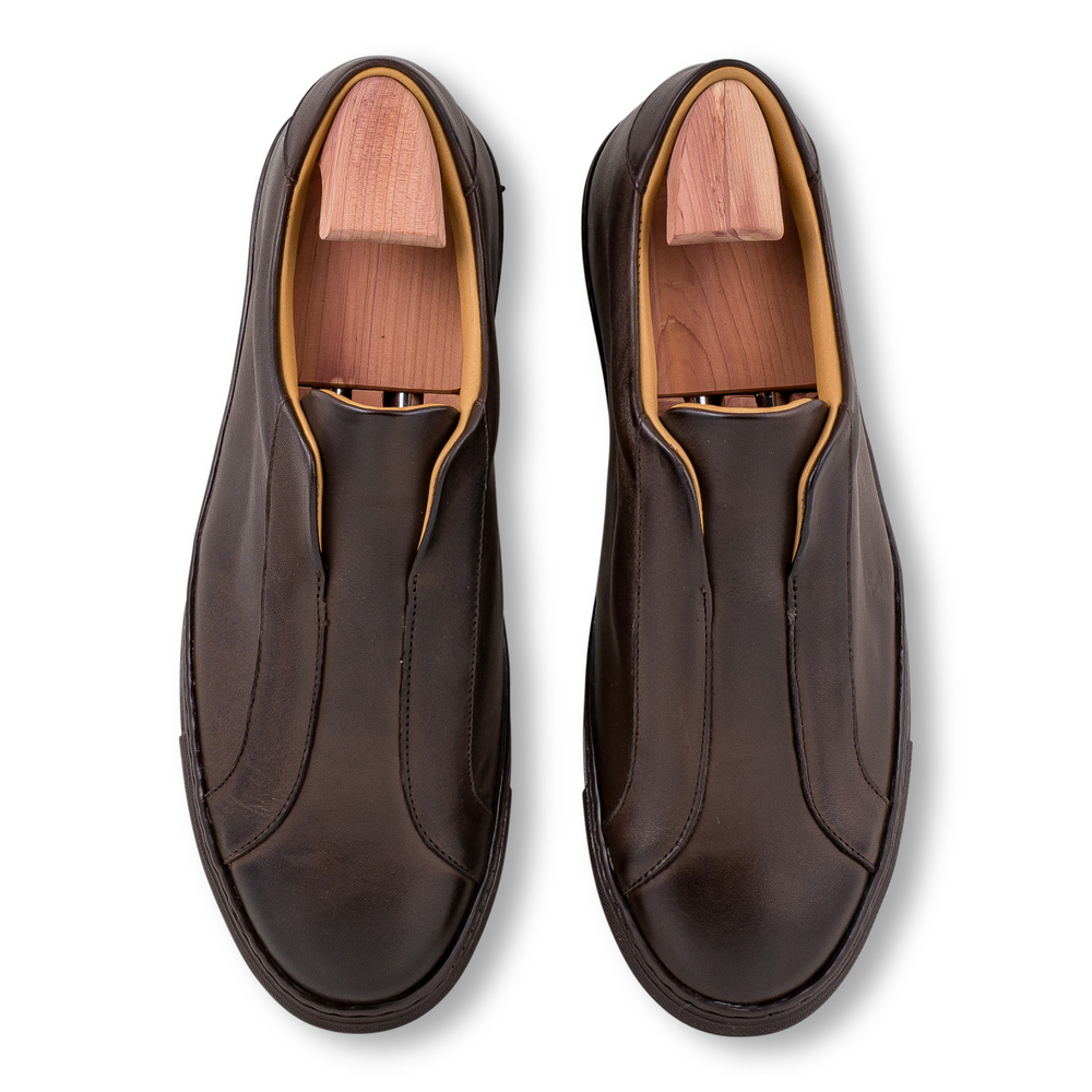 Skolyx Premium laceless sneaker dark brown leather with dark sole