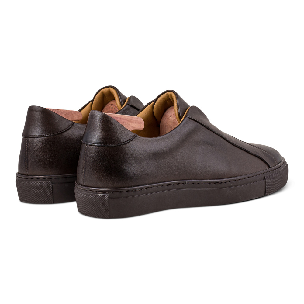 Skolyx Premium laceless sneaker dark brown leather with dark sole