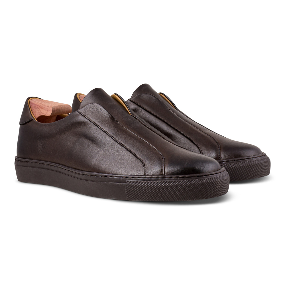 Skolyx Premium laceless sneaker dark brown leather with dark sole