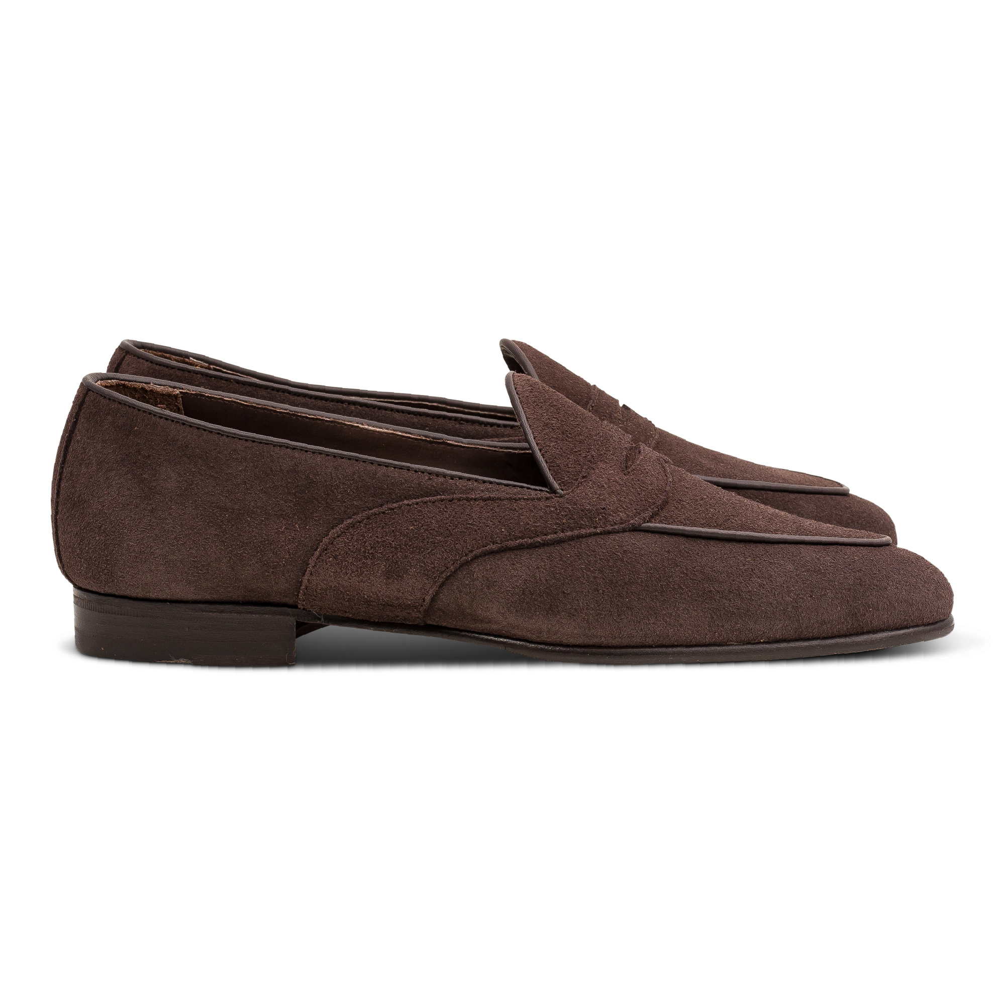 Yanko saddle Belgian loafer dark brown reverse kudu suede Skolyx