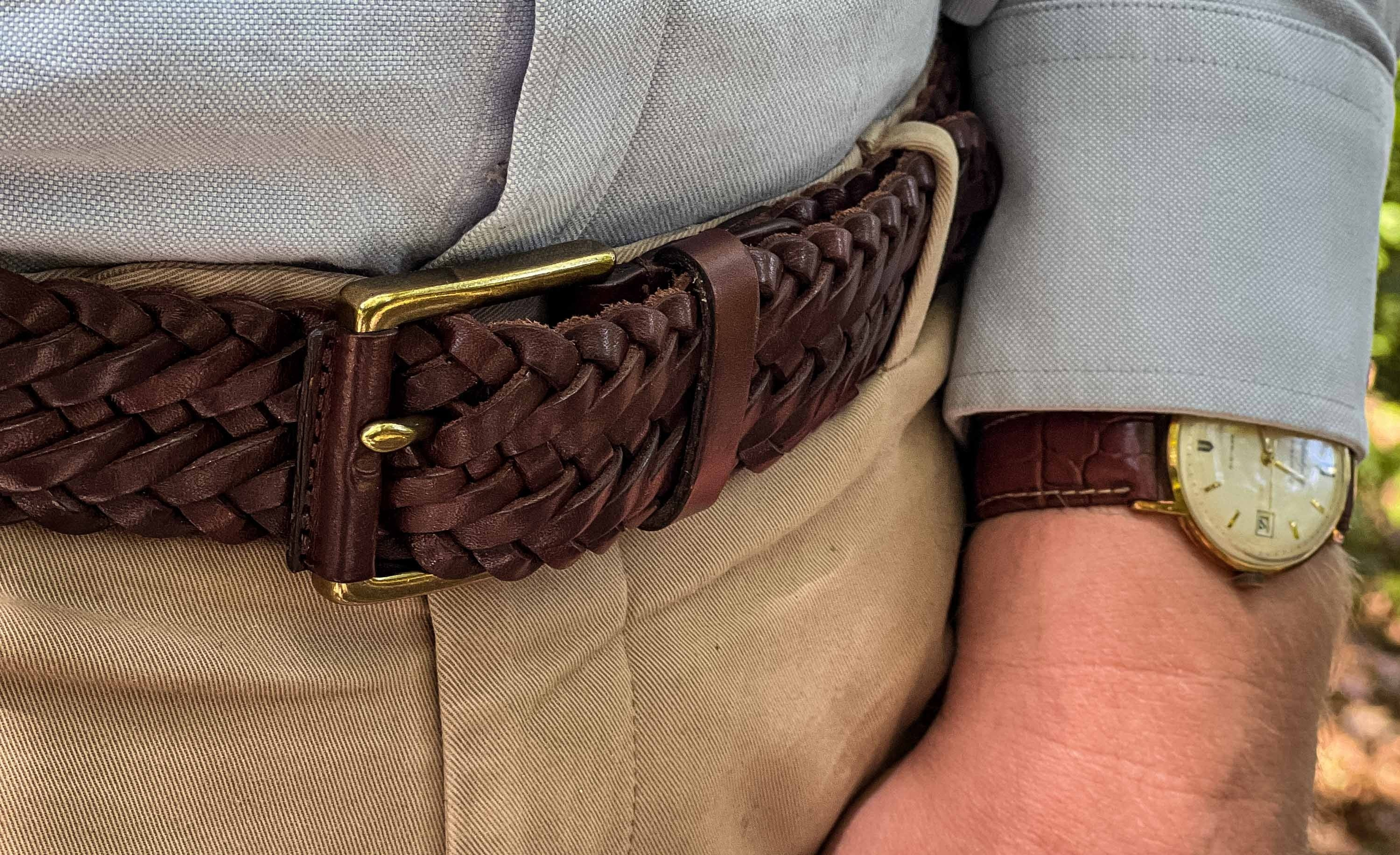 Leather Braided Woven Belt Made In Turkey Brown L Brown Braided Italian Full-grain Leather Belt | In stock  main image 2