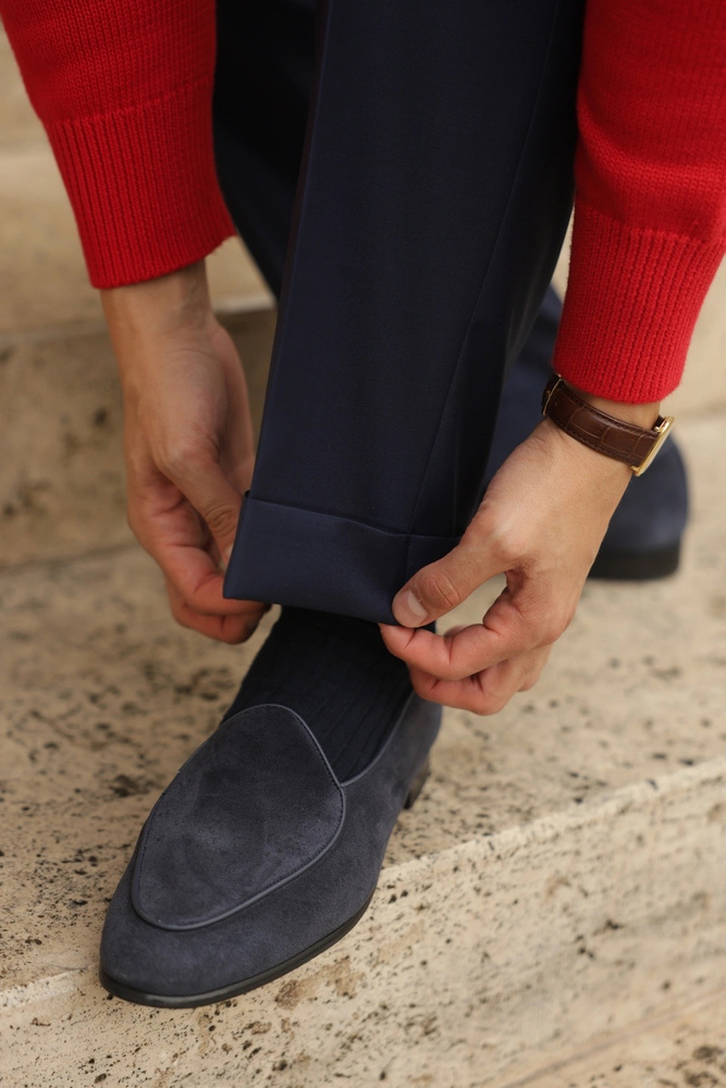Yanko classic Belgian loafer navy reverse kudu suede