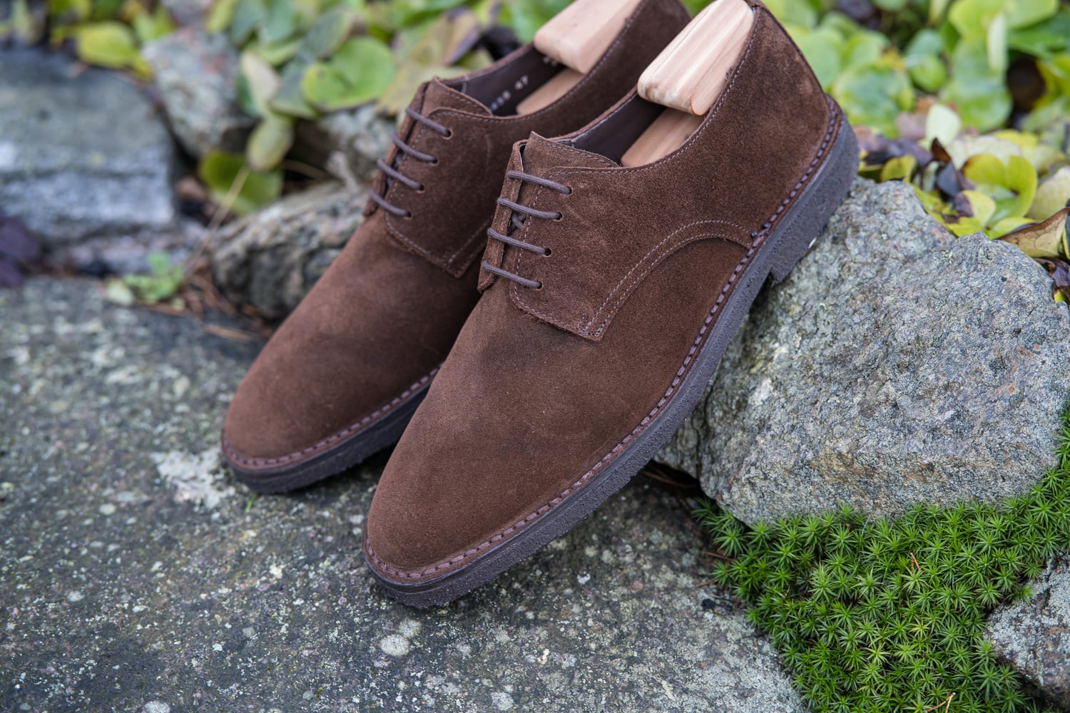 Yanko Stitchdown plain toe derby braun Wildleder