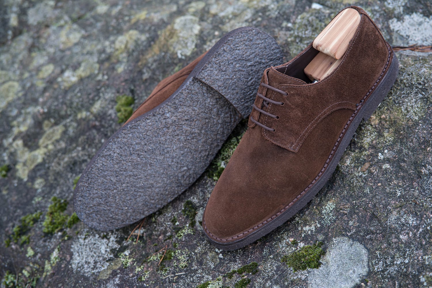 Yanko Stitchdown plain toe derby braun Wildleder