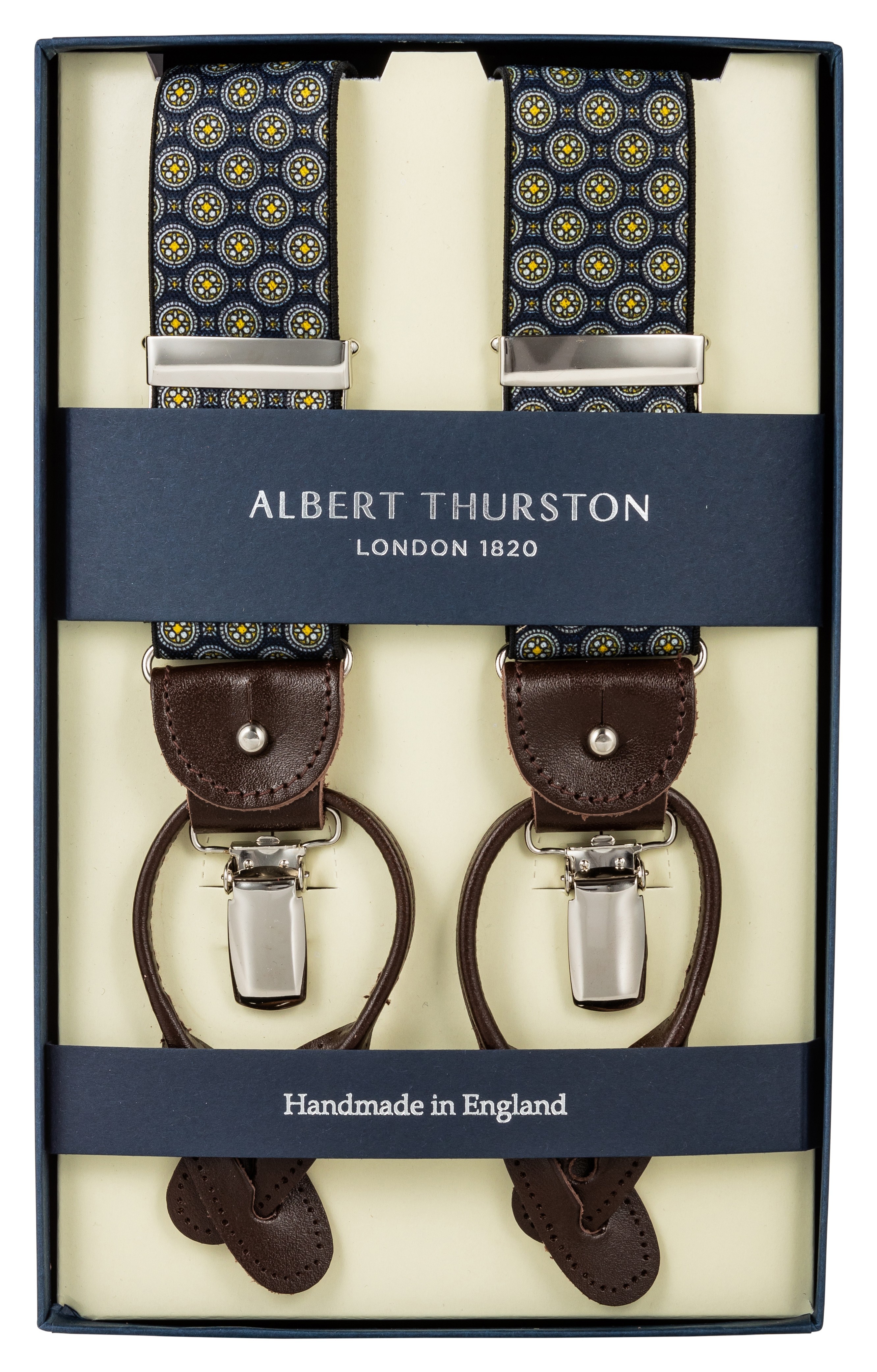 Albert Thurston Hosenträger navy mit gelben Details