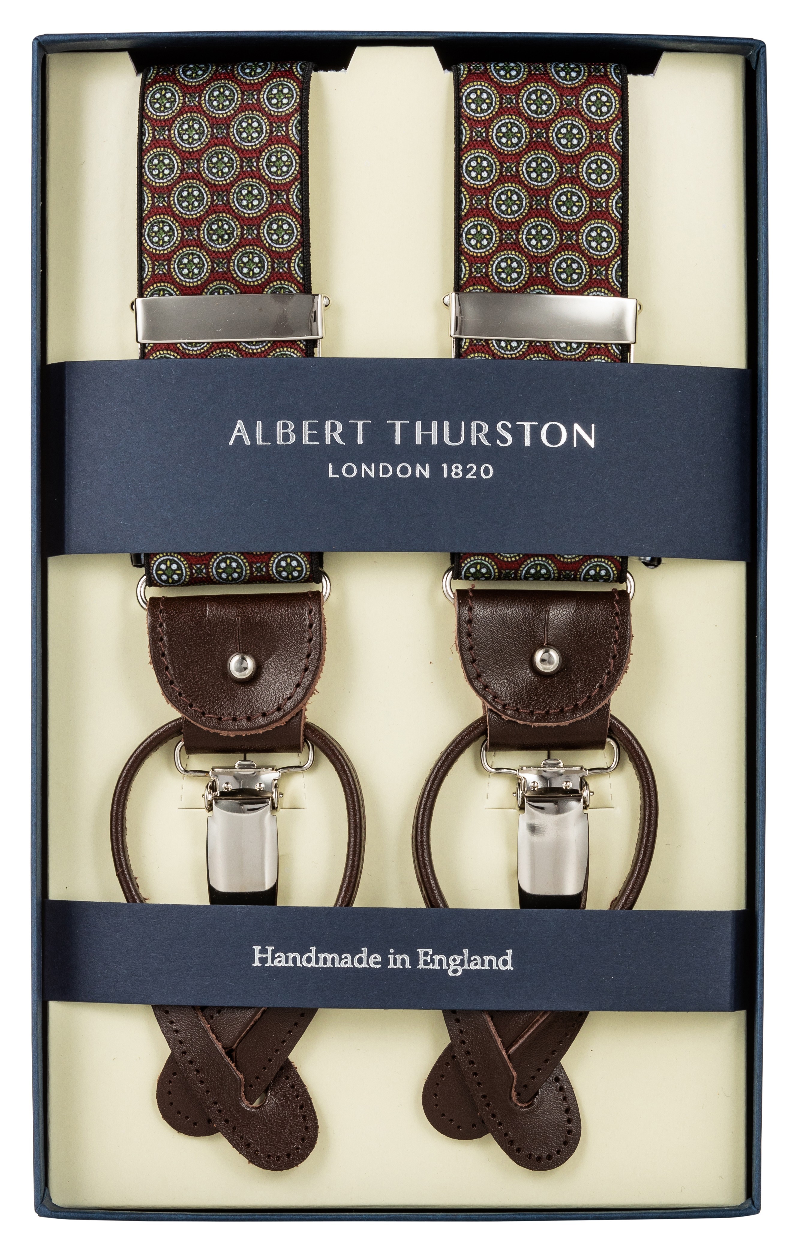 Albert Thurston Hosenträger rot mit grünem Muster