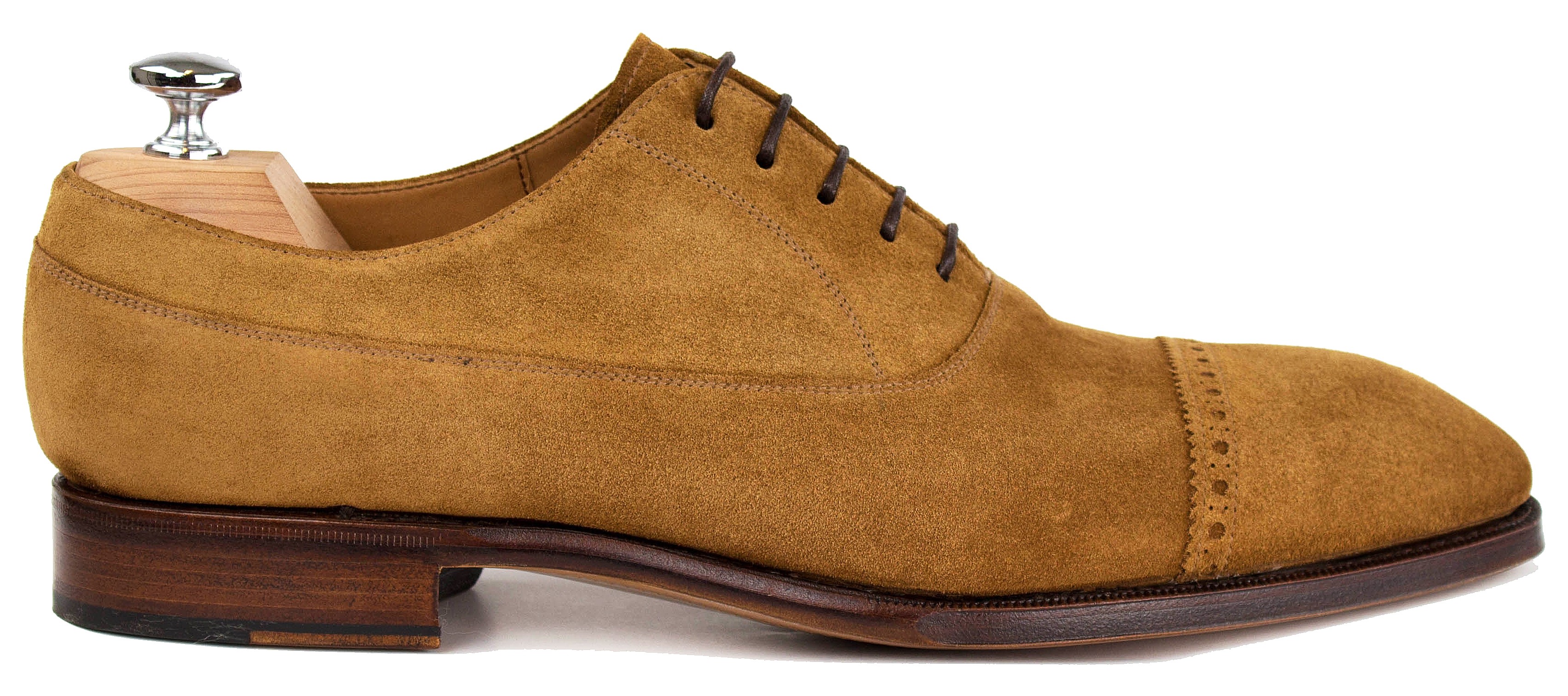 Yanko brogued cap toe balmorals i lysebrunt ruskind