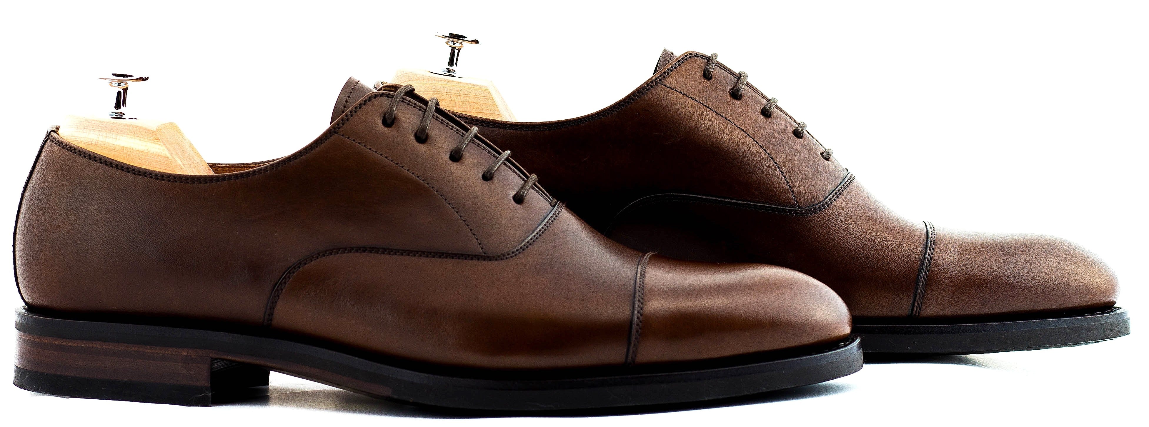 Yanko plain cap toe oxford dunkelbraun, Gummisohle