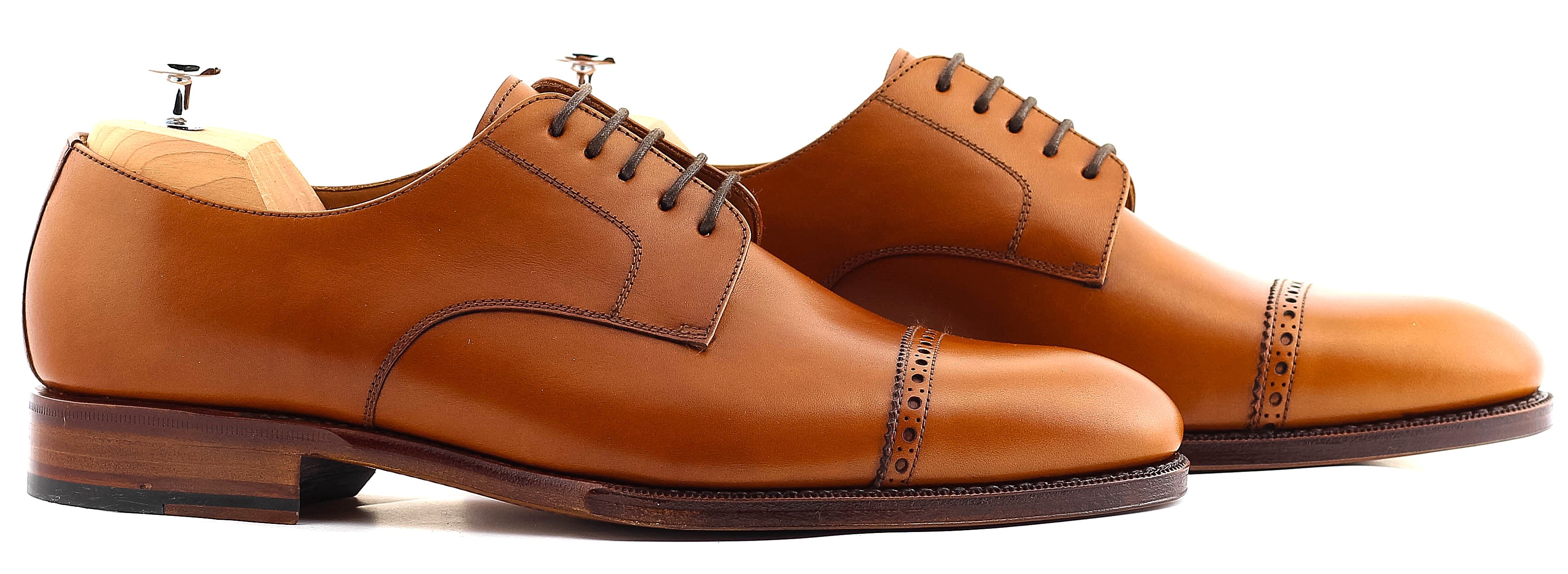 Yanko Brogued cap toe derby hellbraun