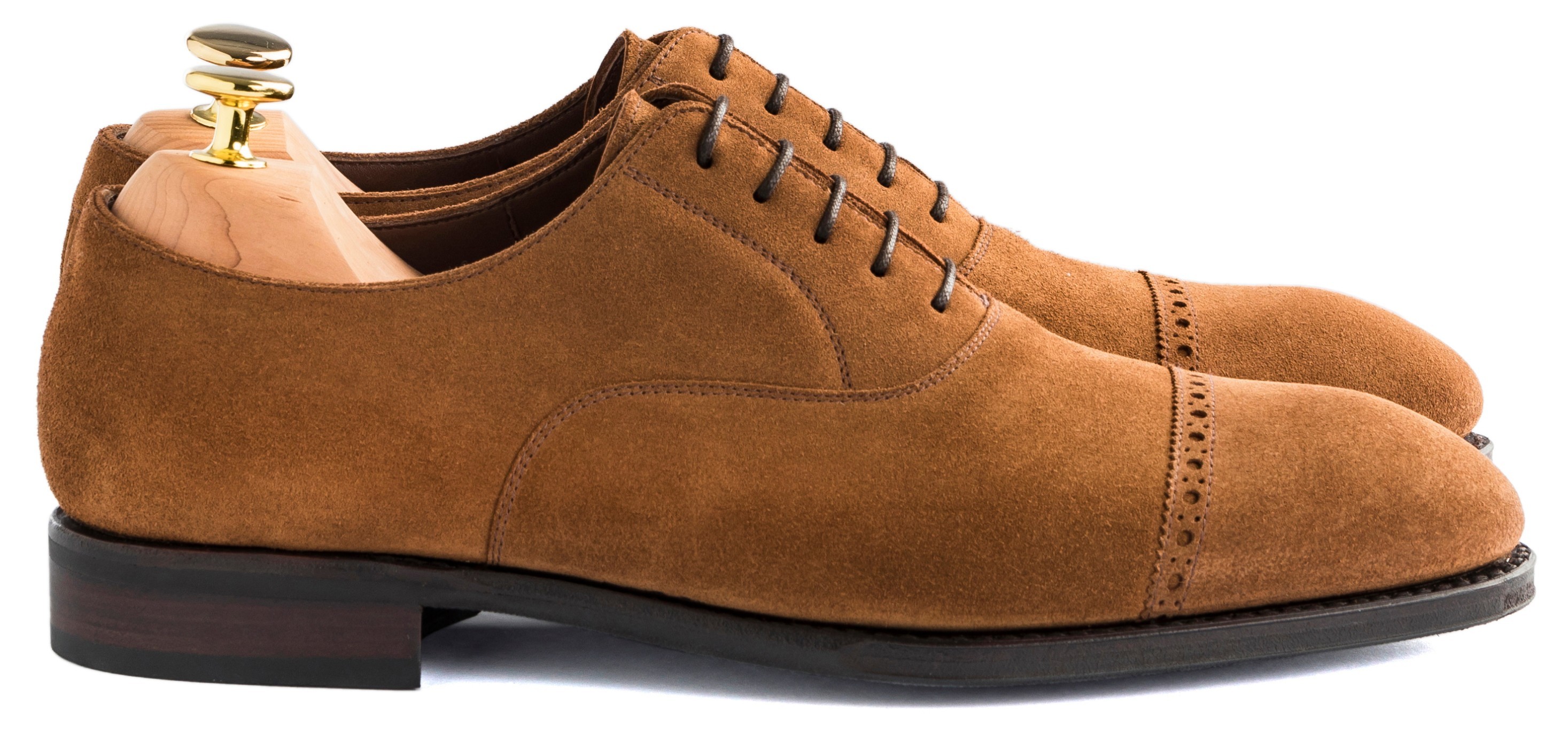 TLB Brogued cap toe oxford in mittelbraunem Wildleder