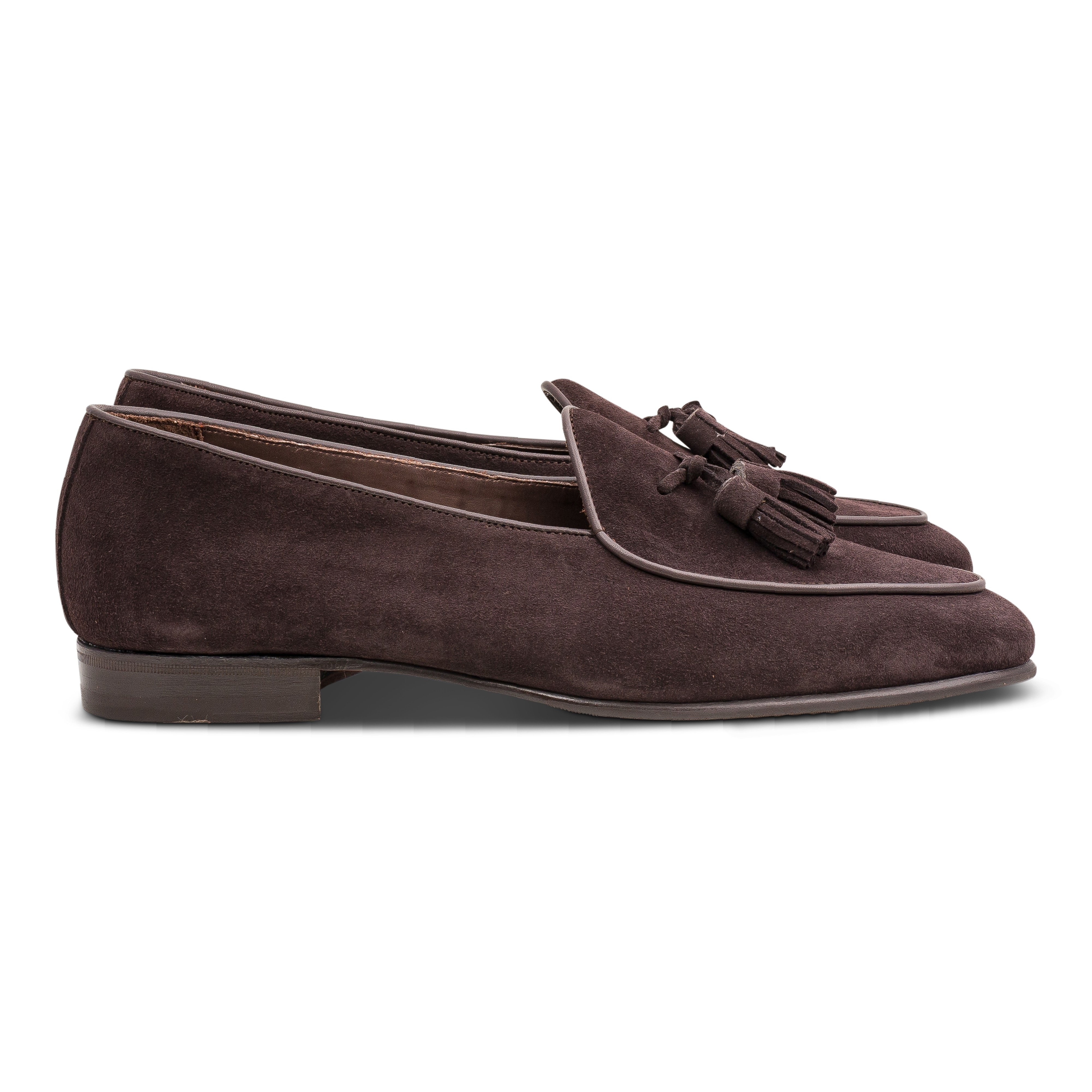 Yanko Belgian tassel loafer i mørkebrunt, omvendt kudu-musk.