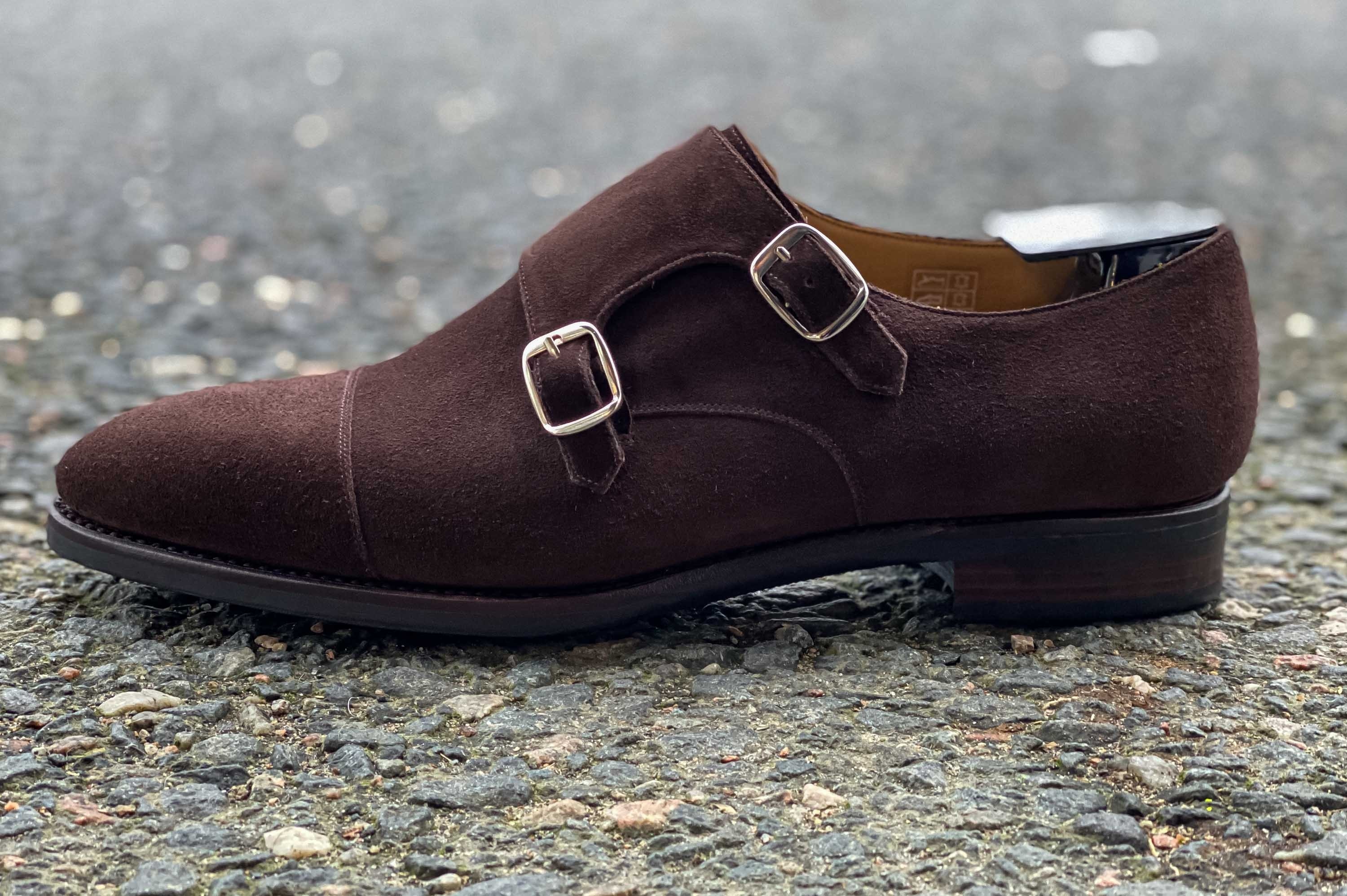 TLB Artista mørkebrune double strap monks i ruskind