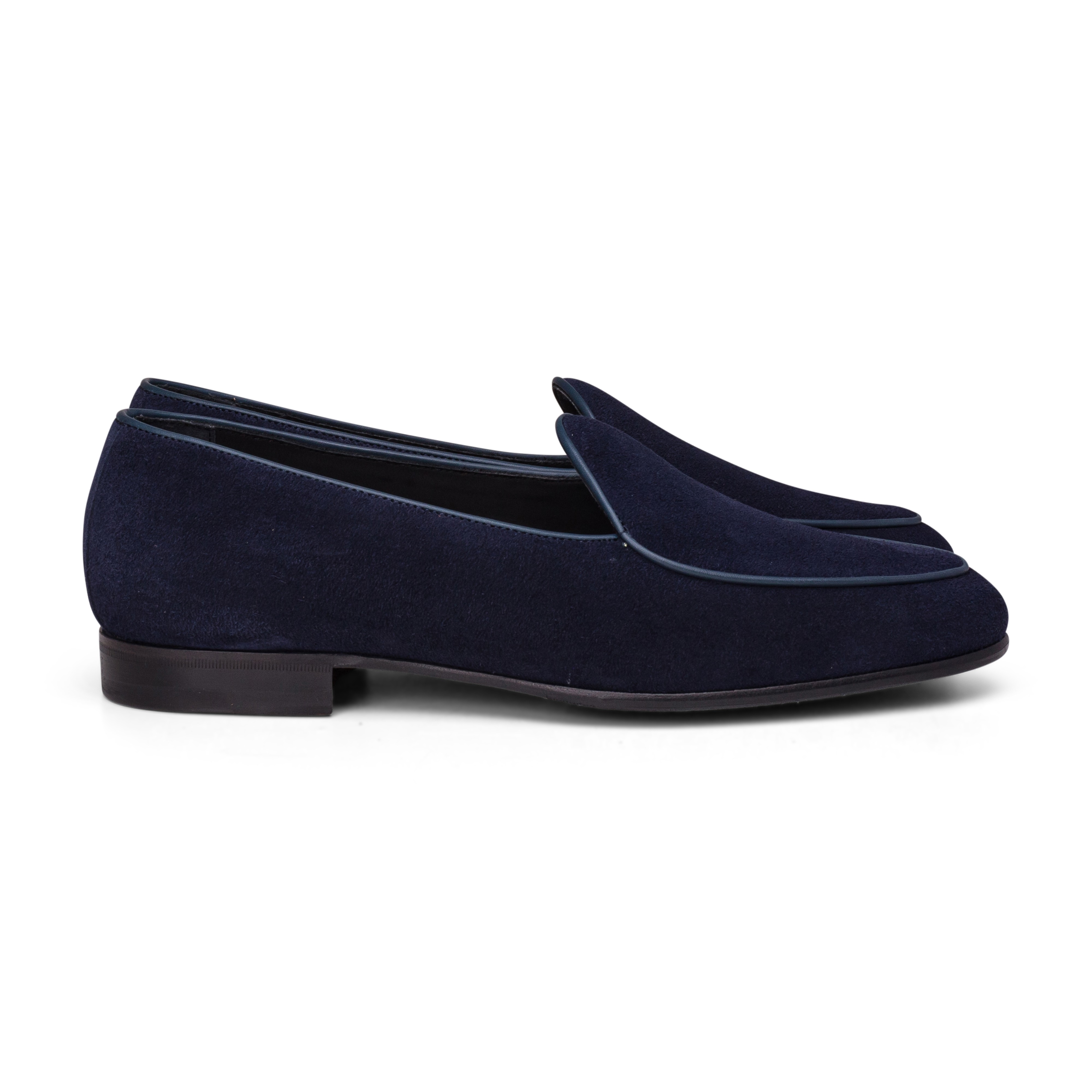 Yanko classic Belgian loafer marineblå reverse kudu ruskind